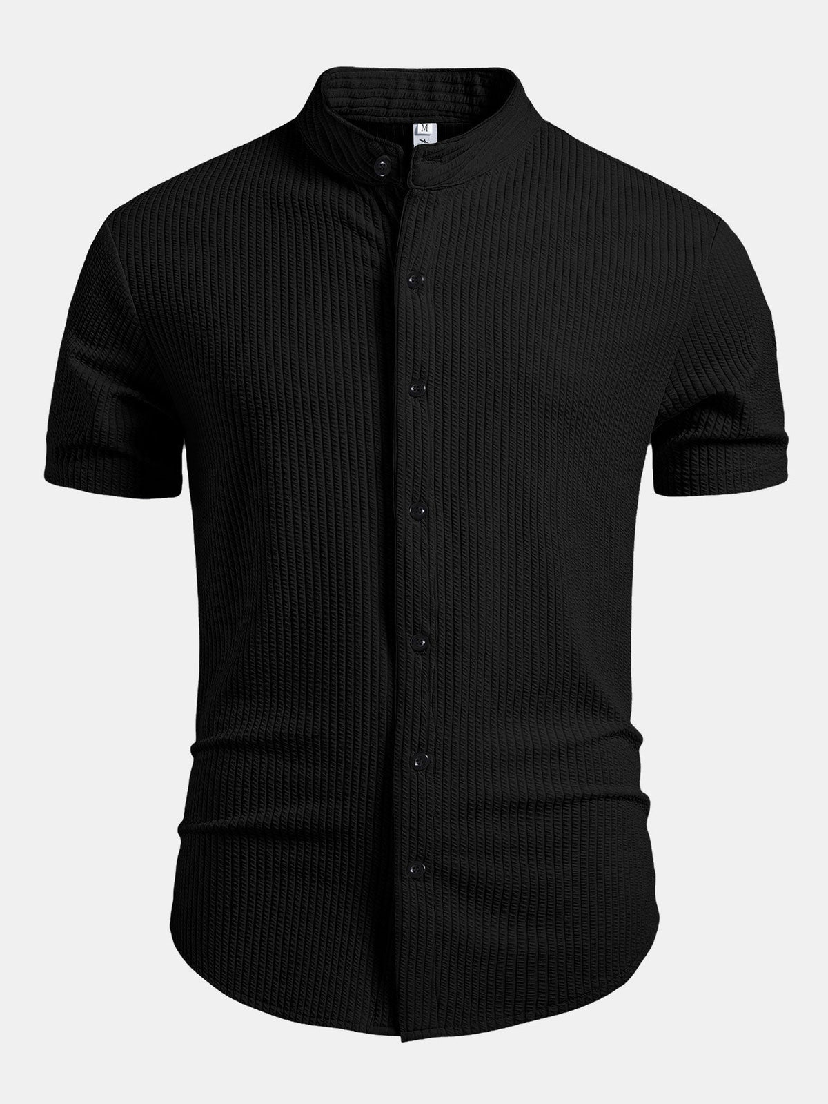 Muscle Fit Ribbed Stand Collar Shirt