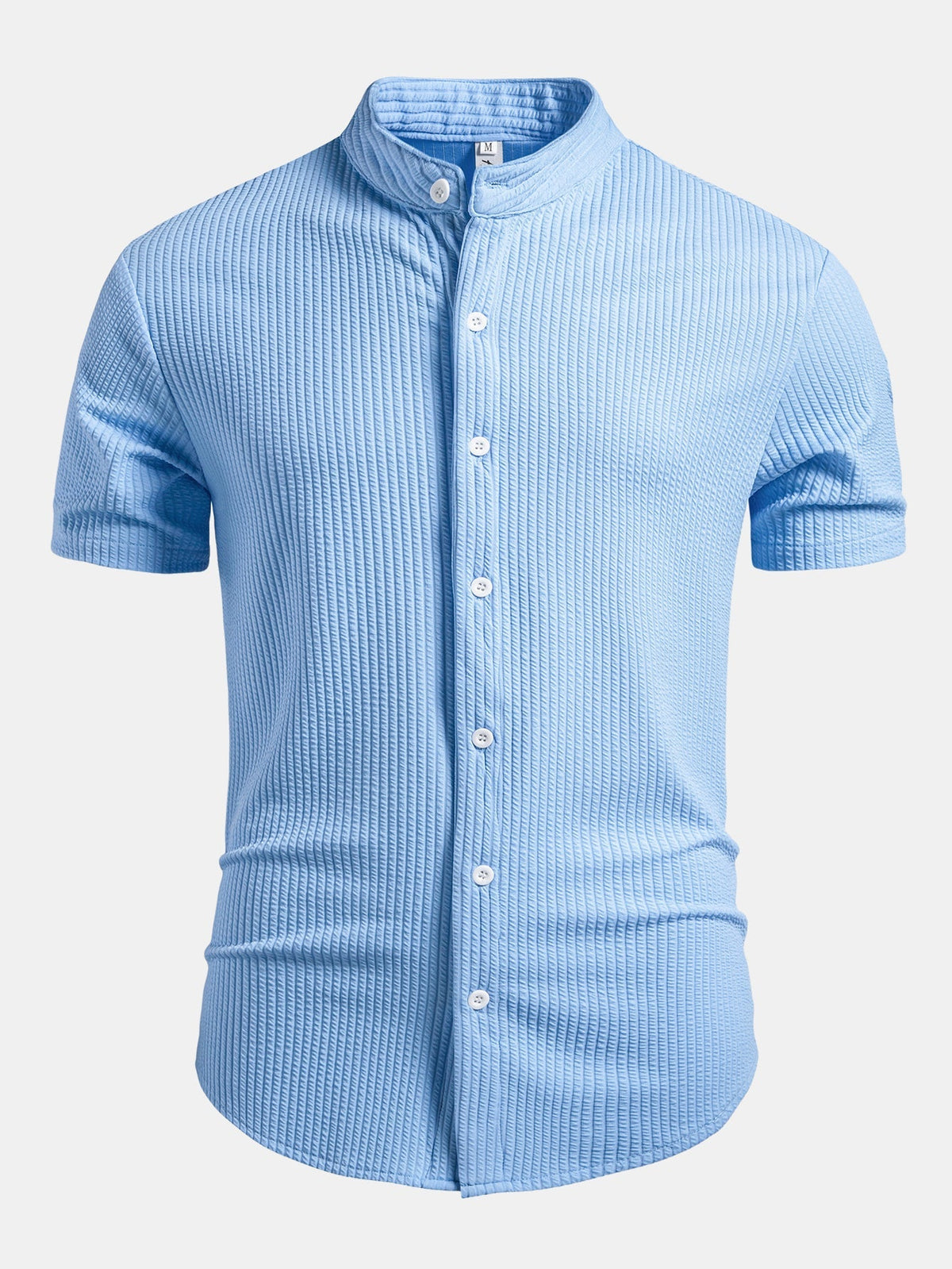 Muscle Fit Ribbed Stand Collar Shirt
