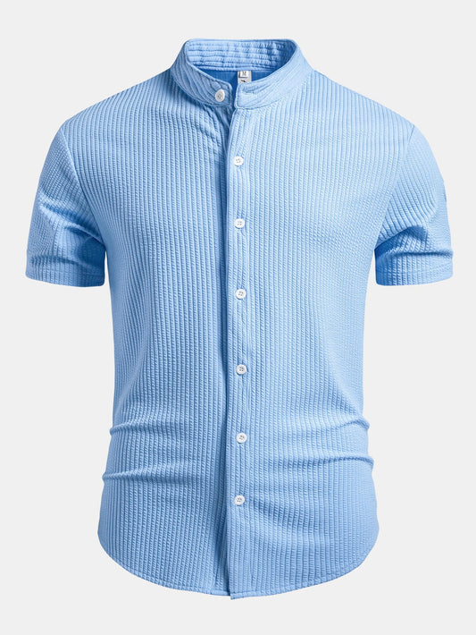 Muscle Fit Ribbed Stand Collar Shirt