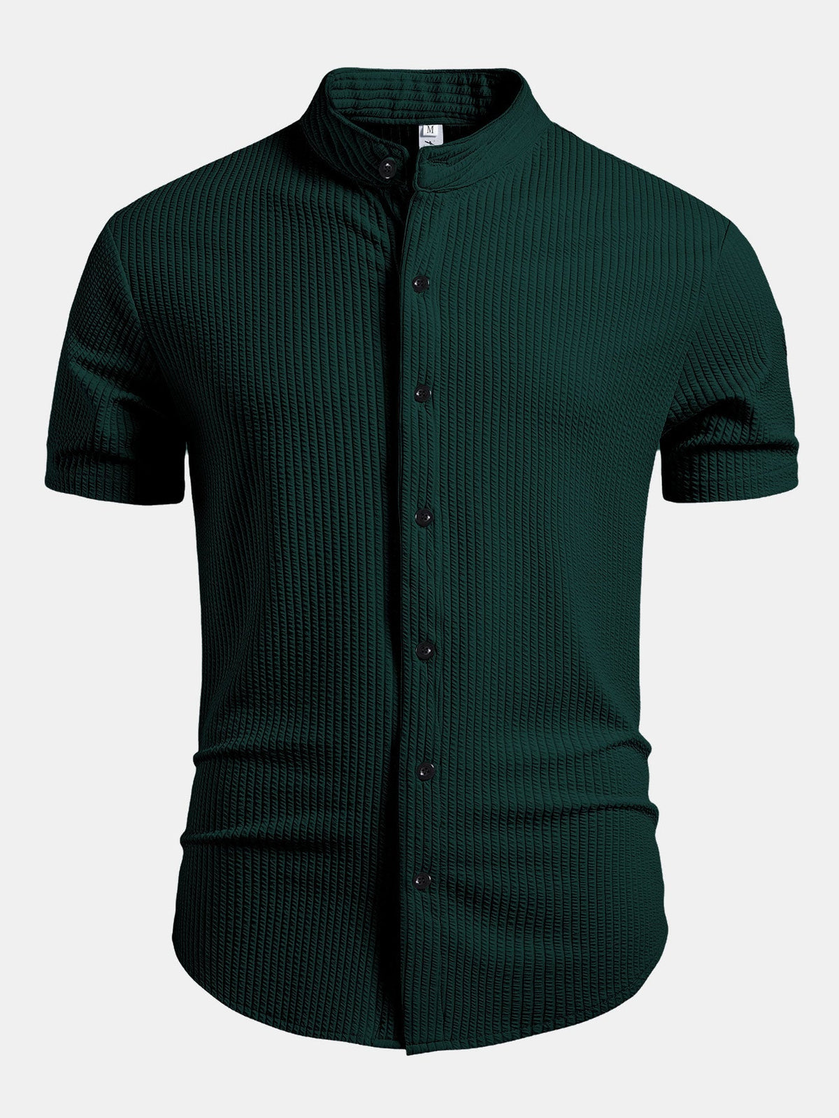 Muscle Fit Ribbed Stand Collar Shirt