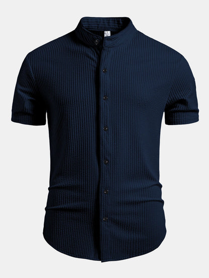 Muscle Fit Ribbed Stand Collar Shirt