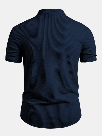 Muscle Fit Ribbed Stand Collar Shirt