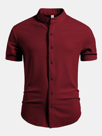 Muscle Fit Ribbed Stand Collar Shirt