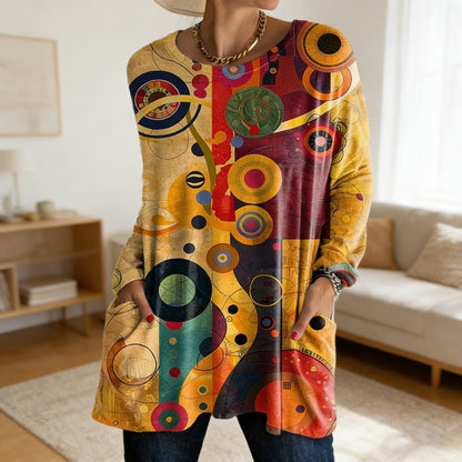 Oversized Cotton Tunic Top Long Sleeve Round Neck Casual