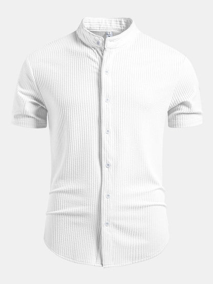 Muscle Fit Ribbed Stand Collar Shirt