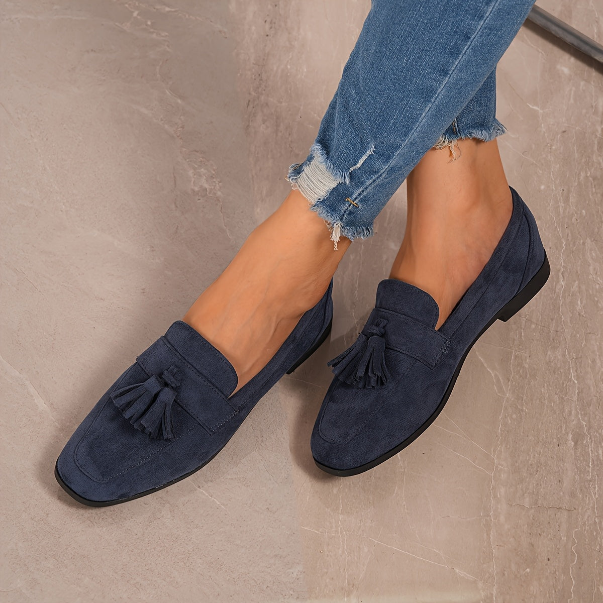 Navy Blue Loafers Comfortable Supportive Flat Heel