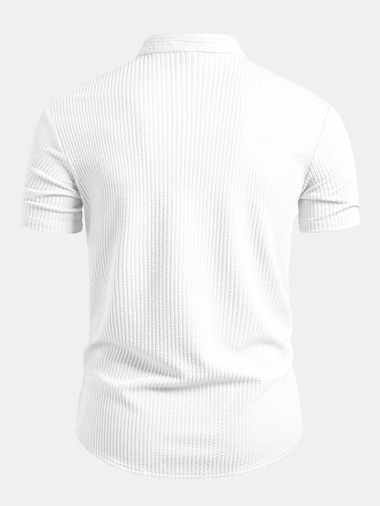 Muscle Fit Ribbed Stand Collar Shirt