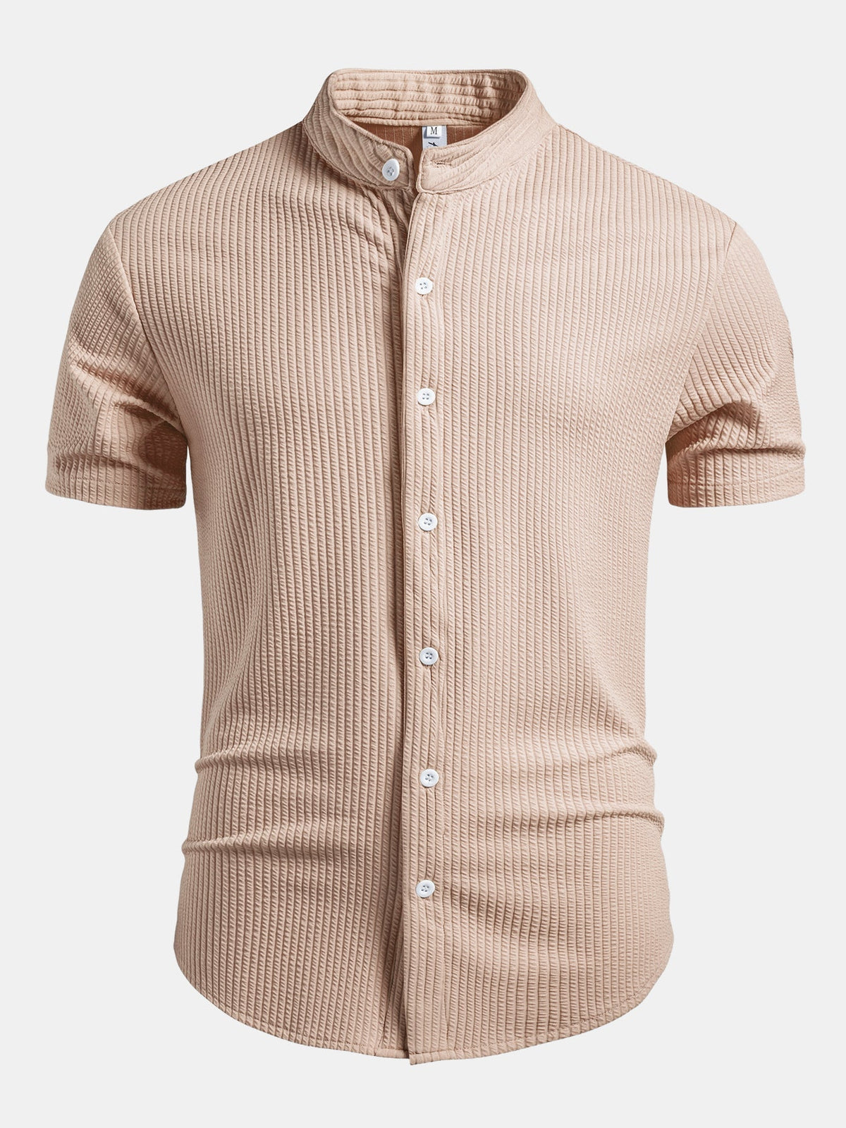 Muscle Fit Ribbed Stand Collar Shirt