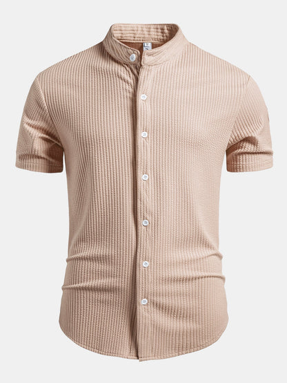 Muscle Fit Ribbed Stand Collar Shirt