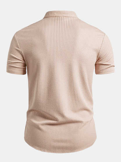 Muscle Fit Ribbed Stand Collar Shirt