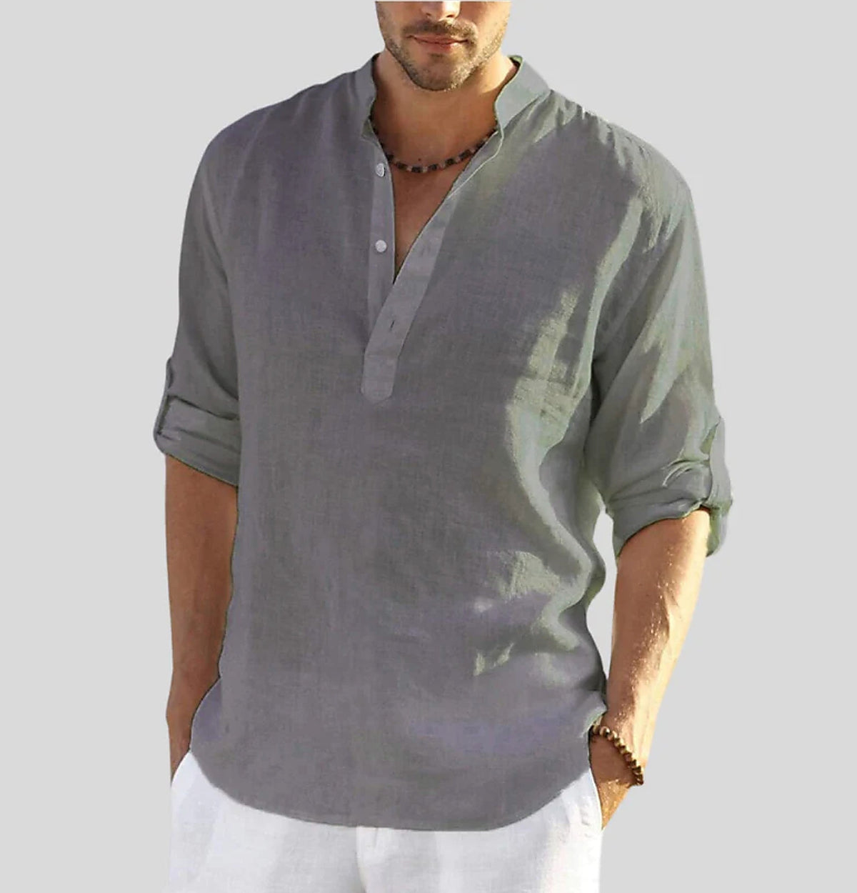 Ron Casual Loose Fit Shirt | Cotton Linen Style Henley Shirt