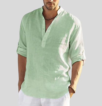 Ron Casual Loose Fit Shirt | Cotton Linen Style Henley Shirt