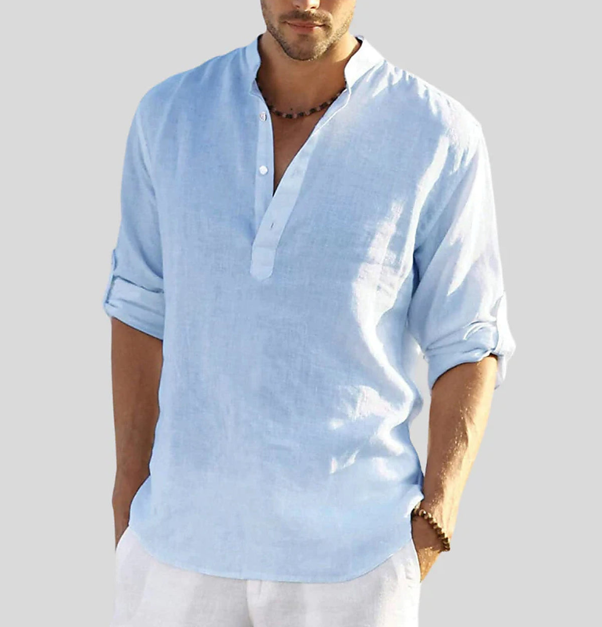 Ron Casual Loose Fit Shirt | Cotton Linen Style Henley Shirt