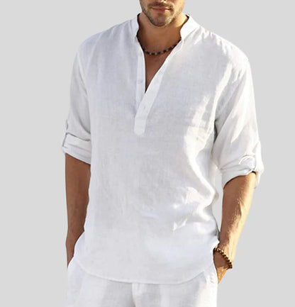 Ron Casual Loose Fit Shirt | Cotton Linen Style Henley Shirt