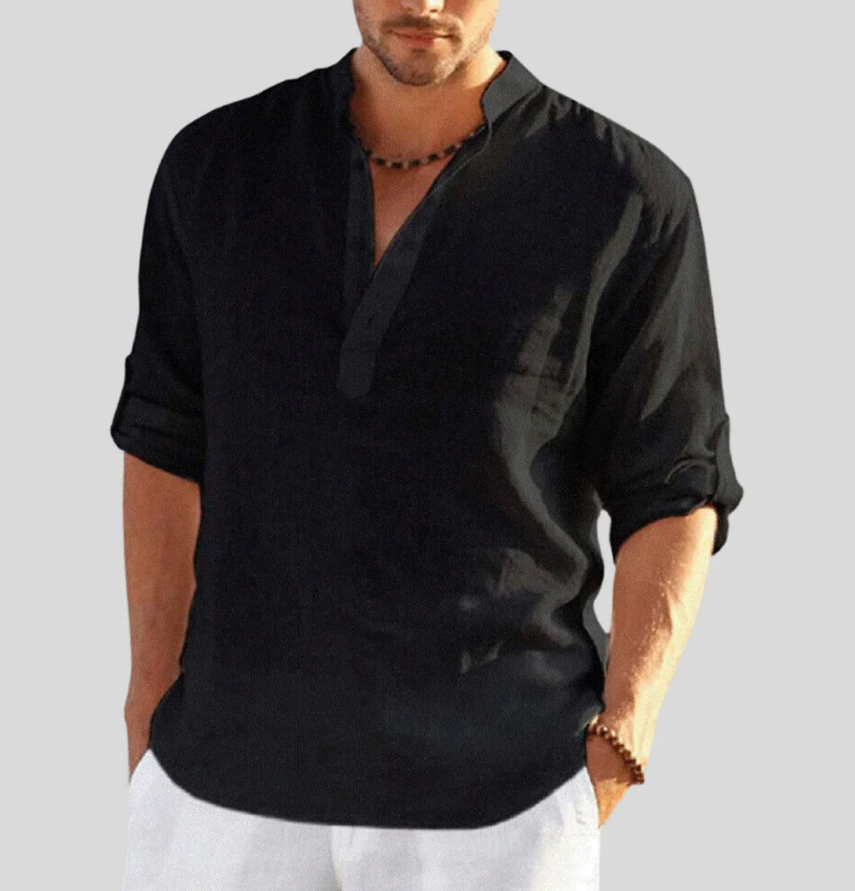 Ron Casual Loose Fit Shirt | Cotton Linen Style Henley Shirt
