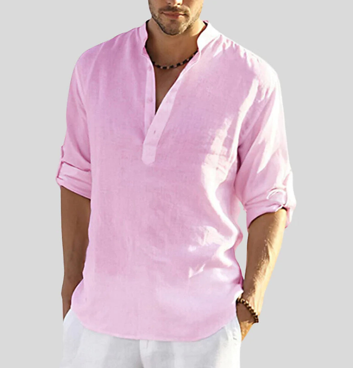 Ron Casual Loose Fit Shirt | Cotton Linen Style Henley Shirt