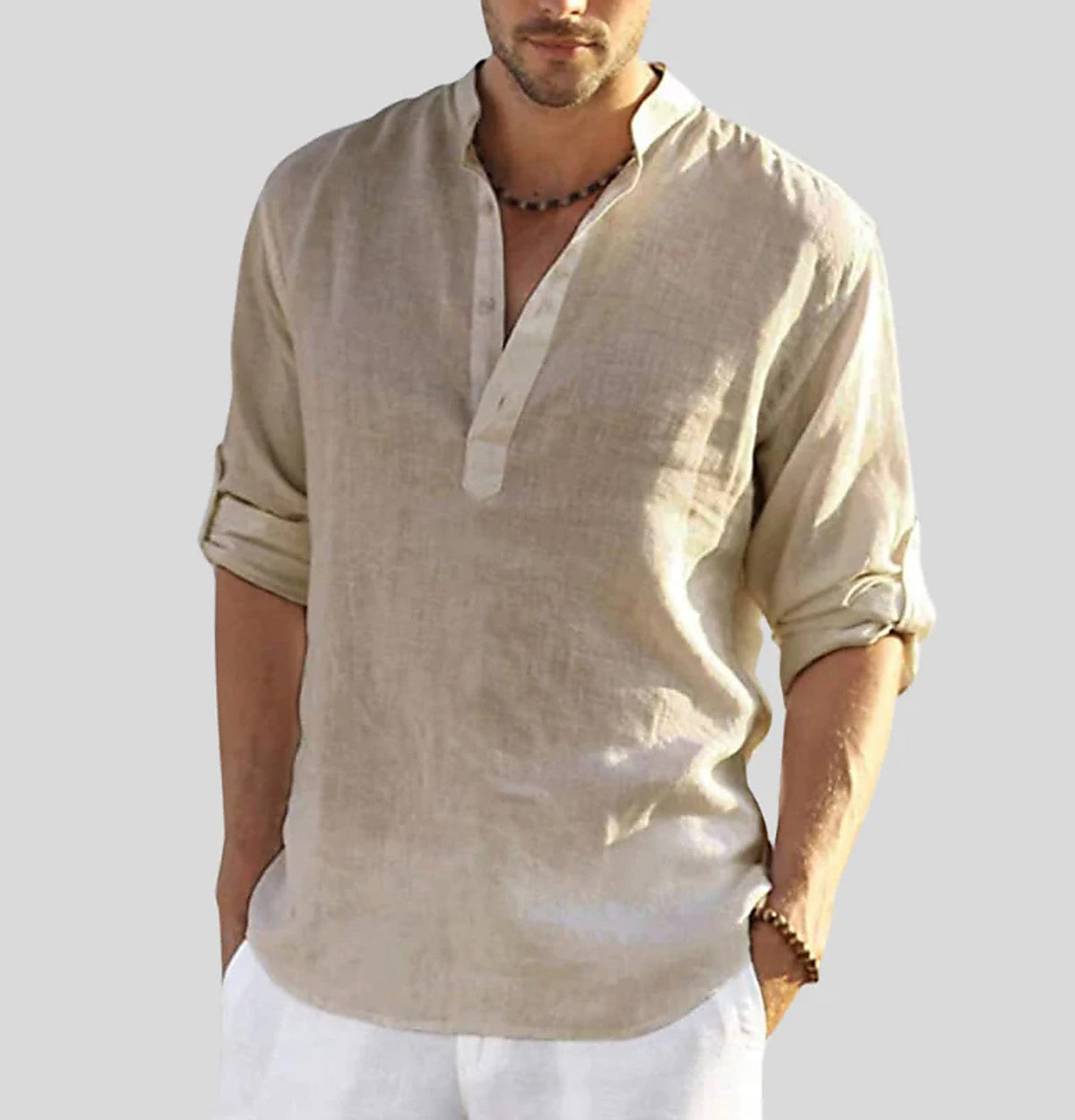 Ron Casual Loose Fit Shirt | Cotton Linen Style Henley Shirt