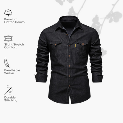 Adaptive Fit Cotton Denim Shirt: Tailored For Men