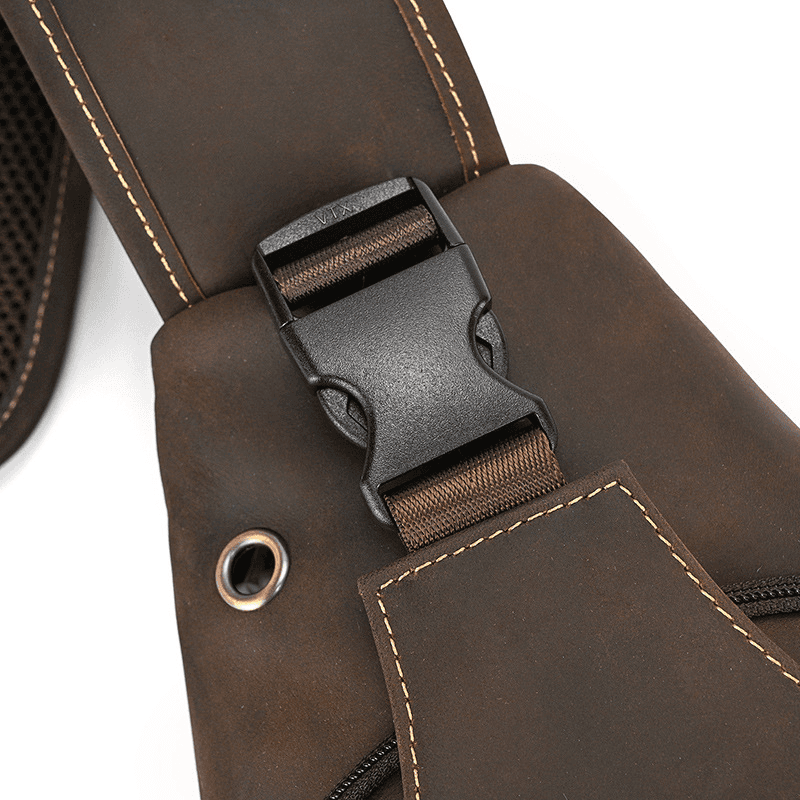 Men's Leather Crossbody Bag with USB Charging Port - Premium Cowhide Sling Bag