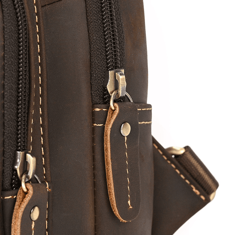 Men's Leather Crossbody Bag with USB Charging Port - Premium Cowhide Sling Bag