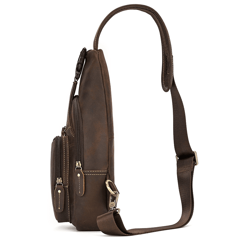 Men's Leather Crossbody Bag with USB Charging Port - Premium Cowhide Sling Bag