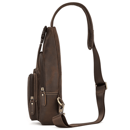 Men's Leather Crossbody Bag with USB Charging Port - Premium Cowhide Sling Bag