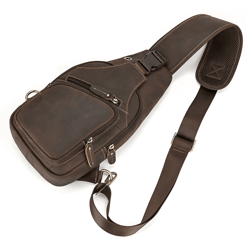 Men's Leather Crossbody Bag with USB Charging Port - Premium Cowhide Sling Bag