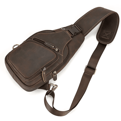 Men's Leather Crossbody Bag with USB Charging Port - Premium Cowhide Sling Bag