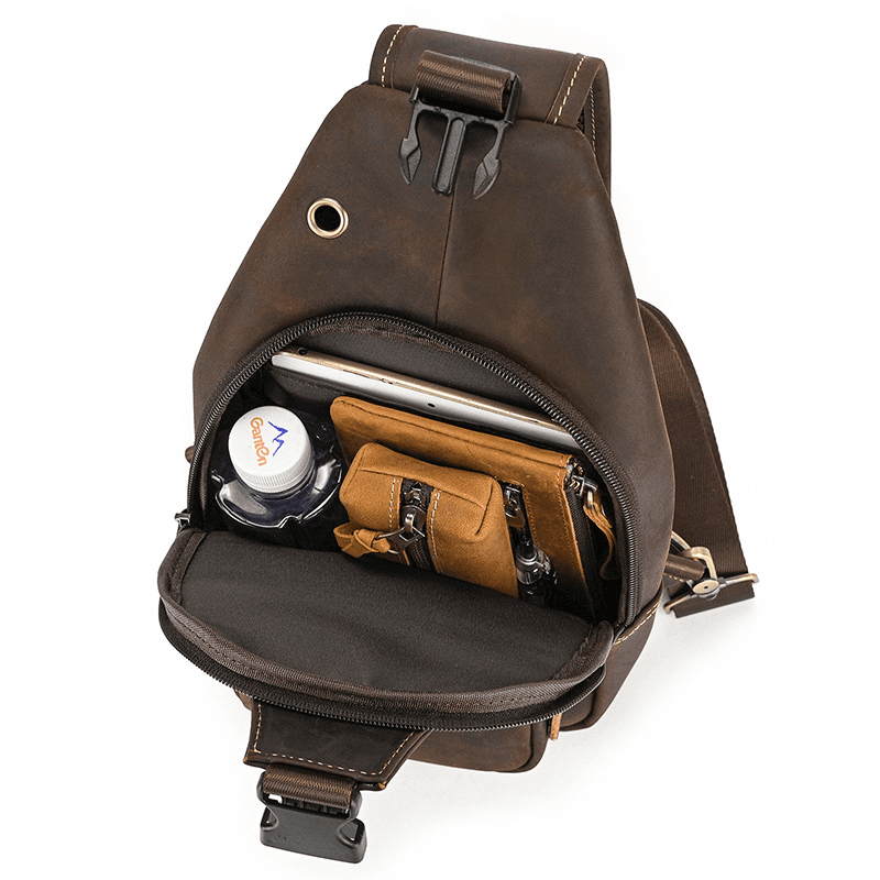 Men's Leather Crossbody Bag with USB Charging Port - Premium Cowhide Sling Bag