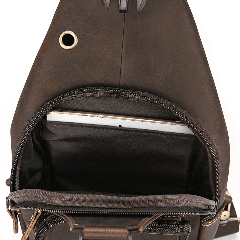 Men's Leather Crossbody Bag with USB Charging Port - Premium Cowhide Sling Bag