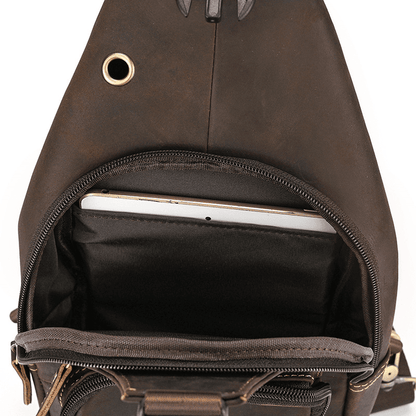 Men's Leather Crossbody Bag with USB Charging Port - Premium Cowhide Sling Bag