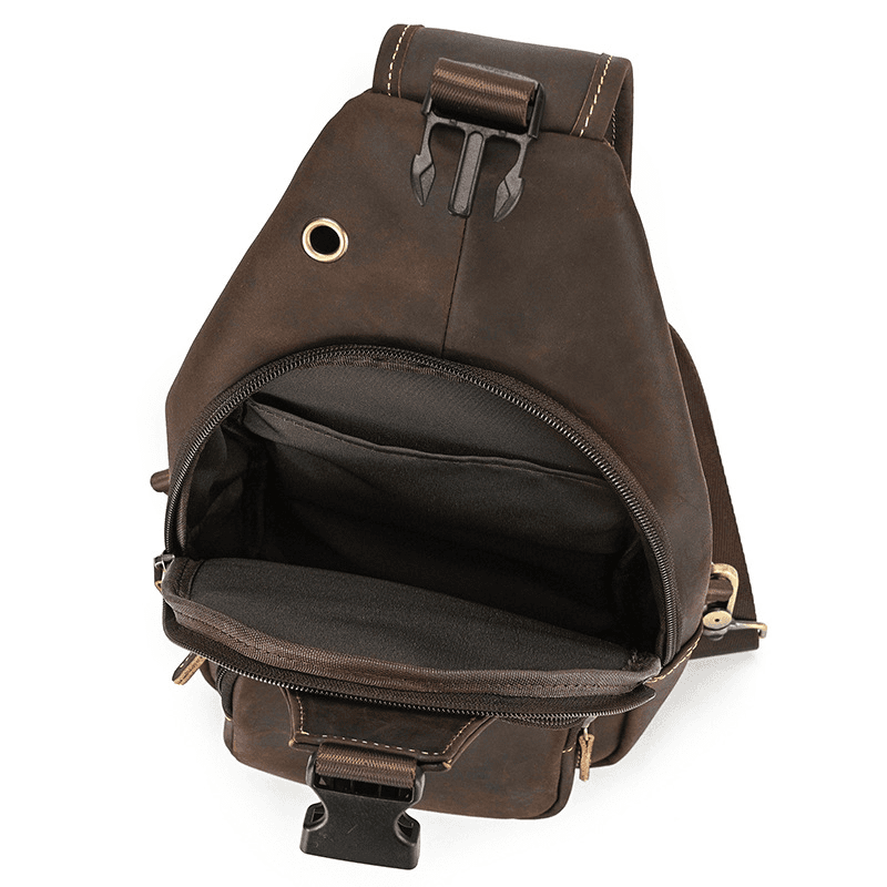 Men's Leather Crossbody Bag with USB Charging Port - Premium Cowhide Sling Bag