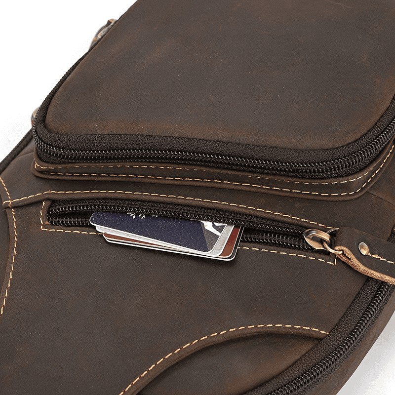Men's Leather Crossbody Bag with USB Charging Port - Premium Cowhide Sling Bag