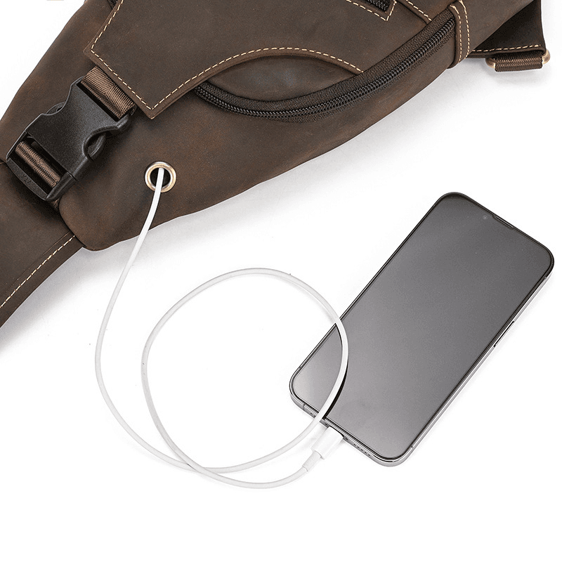 Men's Leather Crossbody Bag with USB Charging Port - Premium Cowhide Sling Bag