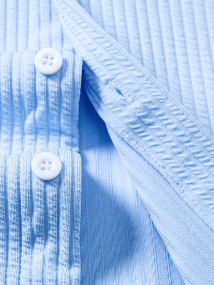 Muscle Fit Ribbed Stand Collar Shirt
