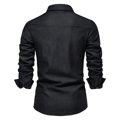 Adaptive Fit Cotton Denim Shirt: Tailored For Men