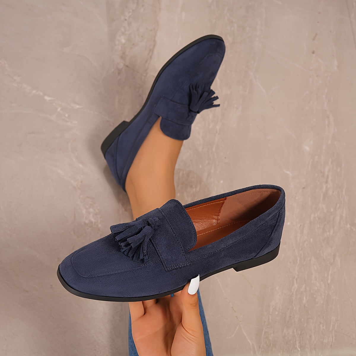 Navy Blue Loafers Comfortable Supportive Flat Heel