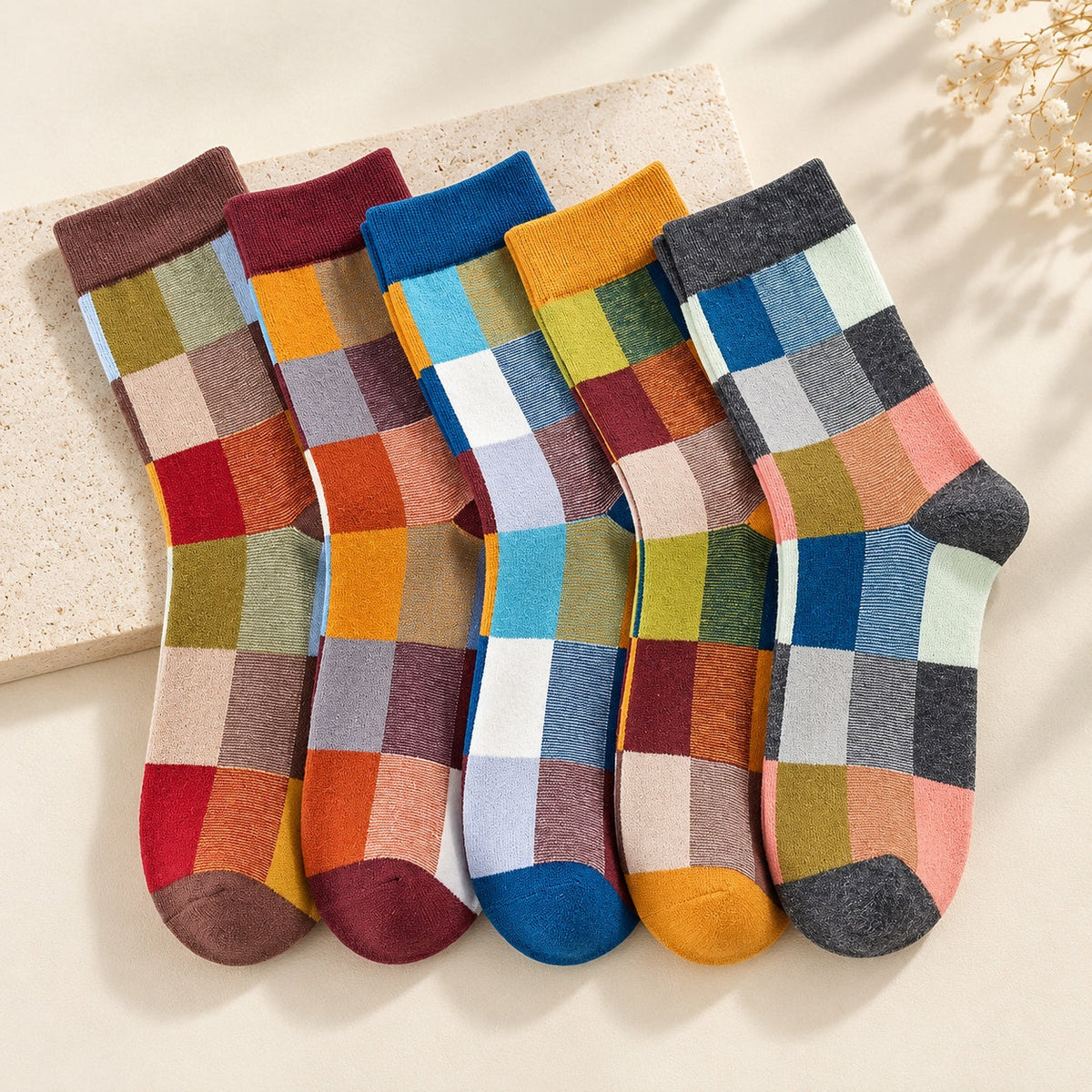Colorblock Combed Cotton Socks