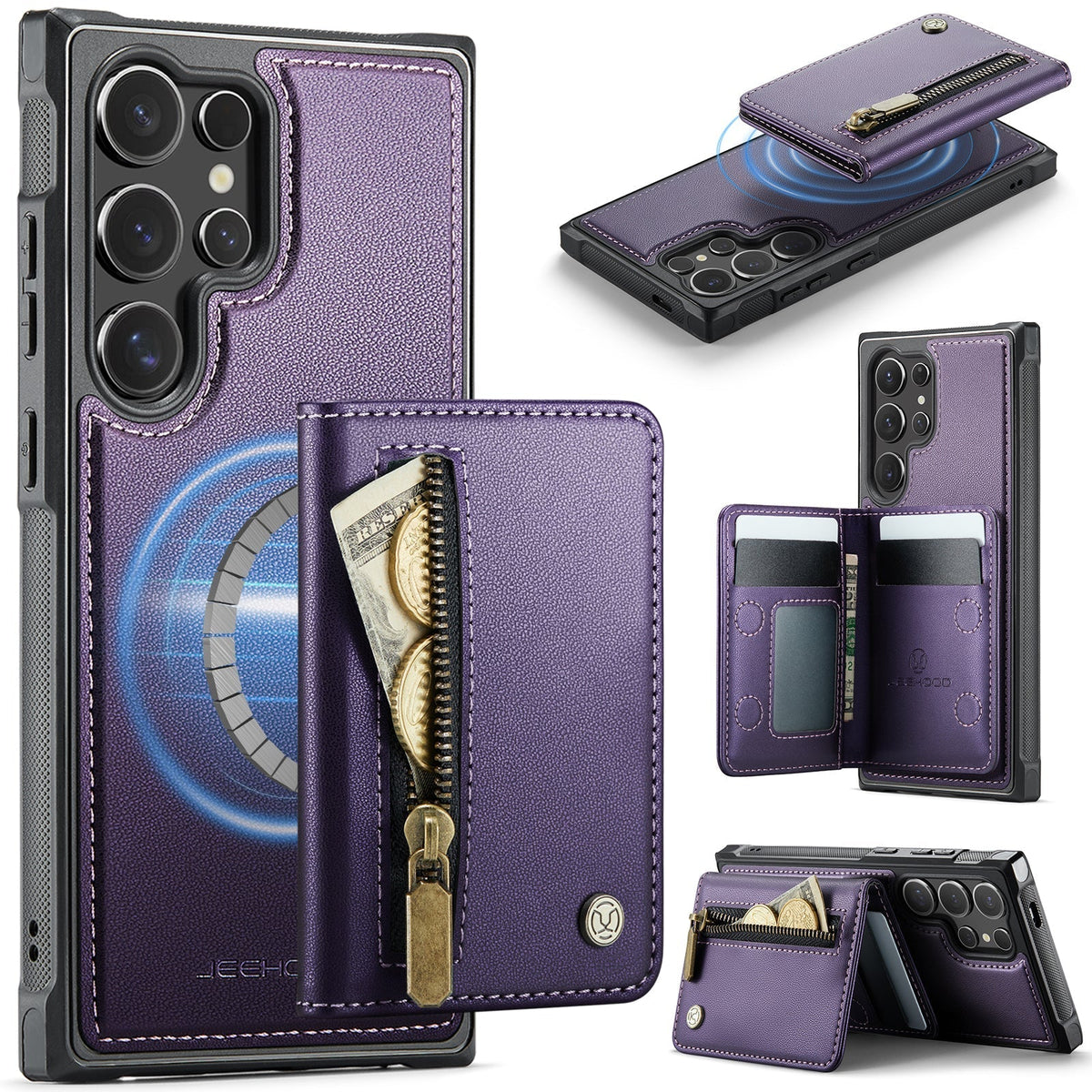 New 2-in-1 RFID Blocking Zipper Wallet Leather Phone Case for Samsung Galaxy S24 Ultra