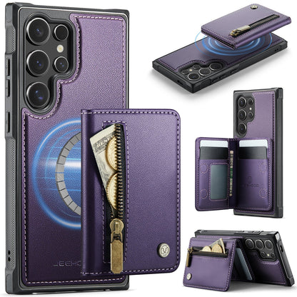 New 2-in-1 RFID Blocking Zipper Wallet Leather Phone Case for Samsung Galaxy S24 Ultra