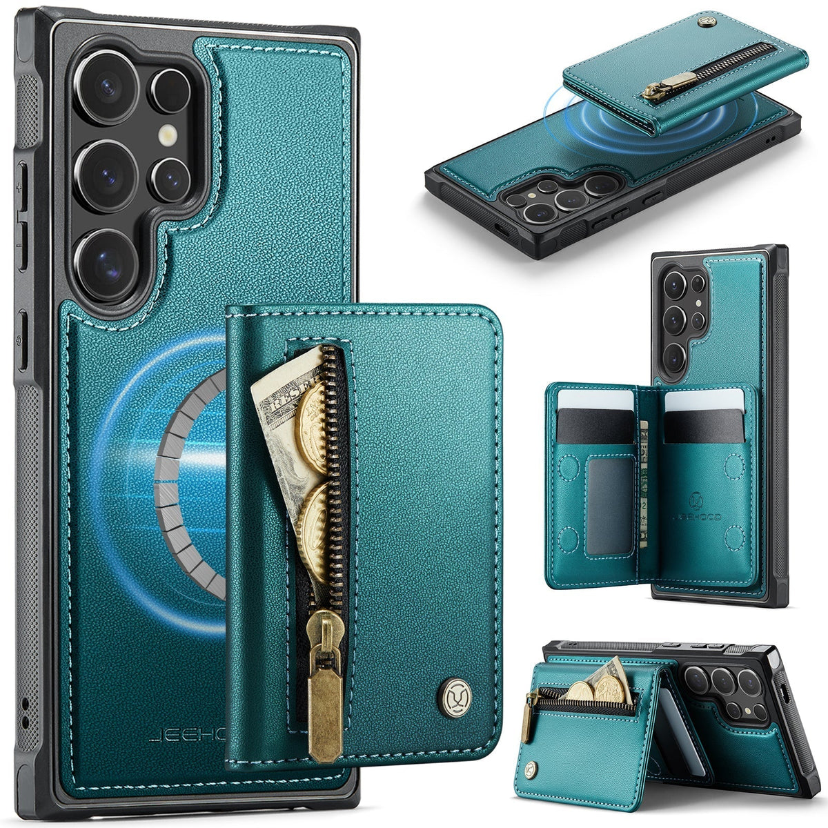 New 2-in-1 RFID Blocking Zipper Wallet Leather Phone Case for Samsung Galaxy S24 Ultra