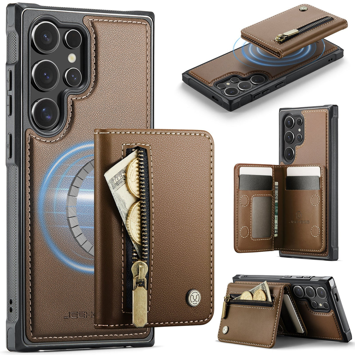 New 2-in-1 RFID Blocking Zipper Wallet Leather Phone Case for Samsung Galaxy S24 Ultra