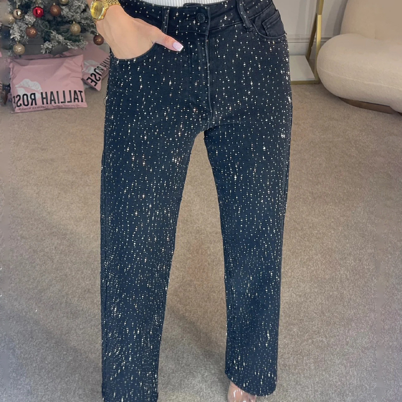 🔥Straight Leg Jeans With Rhinestones
