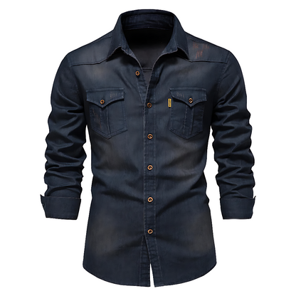 Adaptive Fit Cotton Denim Shirt: Tailored For Men