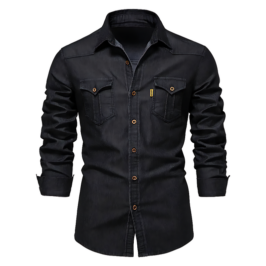 Adaptive Fit Cotton Denim Shirt: Tailored For Men