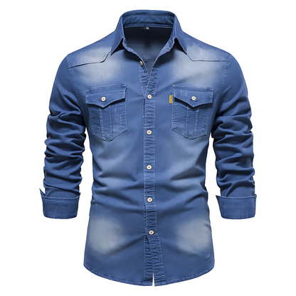 Adaptive Fit Cotton Denim Shirt: Tailored For Men